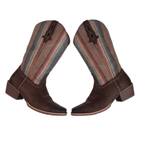 Justin Boots Women 10.5 Brown Siesta Moka Western Cowgirl Square Toe Boho Aztec - Picture 2 of 13